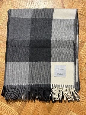 SCHOOLHOUSE Gray & Cream Plaid Wool throw blanket